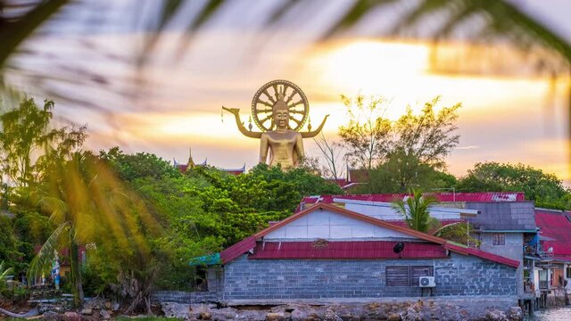 ko Samui 4k Timelase twilight sunset sky with cloud ,big buddha temple wat pha yai, bangrak ,koh samui ,suratthani ,thailand