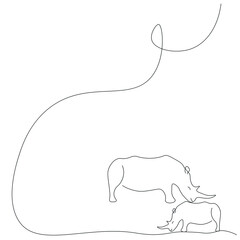 Rhinos line drawing vector illustration