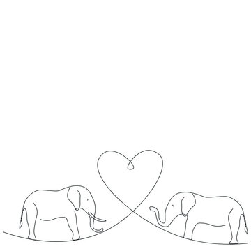 Elephants silhouette line drawing vector illustration