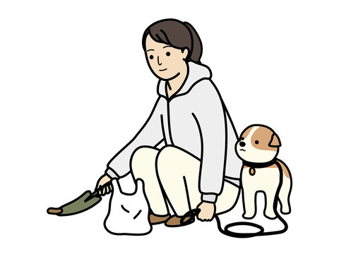 recommend clip art: 犬の糞の始末。犬の散歩のマナー。