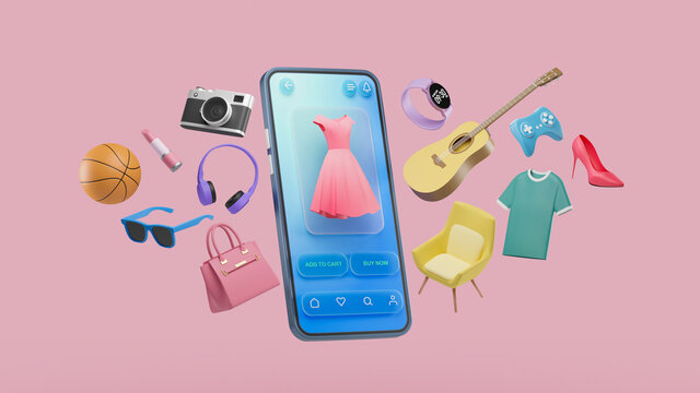 Online shopping website mobile application digital marketing store on screen smartphone showcase icon display.