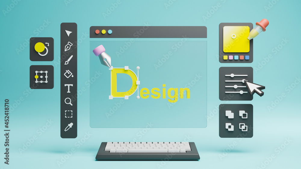 Fototapete graphic designer creative creator design logo artwork curve pen tool illustration equipment icons di