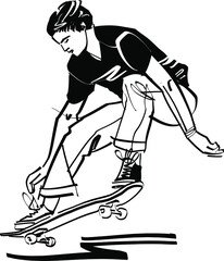 the vector sketch of the skateboarder jumping on a skateboard