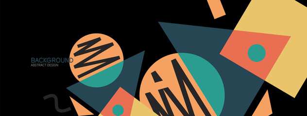 Abstract background. Blocks, lines, triangles, circles composition. Techno or business concept for wallpaper, banner, background, landing page