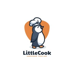 Vector Logo Illustration Chef Penguin Simple Mascot Style.