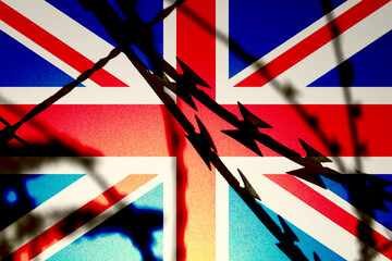 Flagge von Großbritannien, Stacheldraht und die Grenze