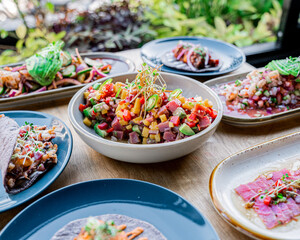 Delicious bowl of fresh salmon.