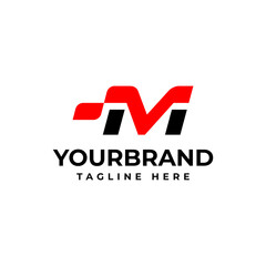 Letter M logo. Vector design for label or poster. Racing logo design concept template.