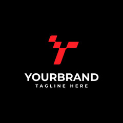 Letter T logo with abstract racing flag pattern. Racing logo design concept template