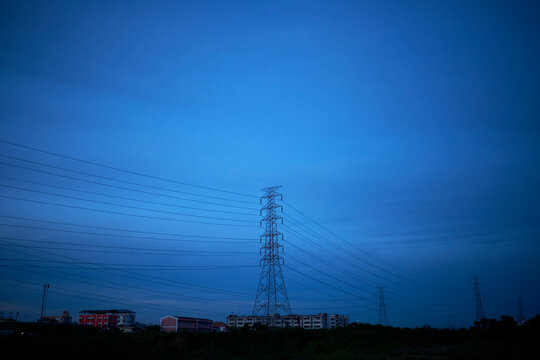 Beautiful landscape light blue sky, Blue sky . High resolution image gallery , Electrical poles in subure