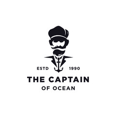the captain seafarer with Anchor Vintage Retro logo design nautical transportation
