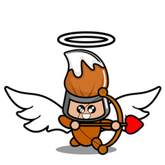 vector cartoon cute angel mascot costume character white brush pen with love arrow