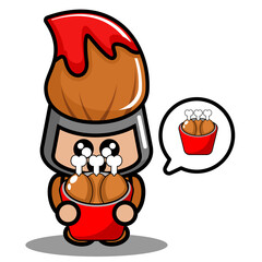 vector cartoon cute mascot costume character red brush pen holding fried chicken