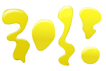 Yellow oil or honey stains and drops set in cartoon style.