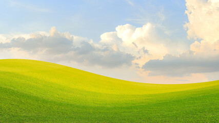 Green fields and evening sky. Blackguard concept and morning sky.