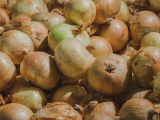 Shallot onion on shelves at supermarket.
