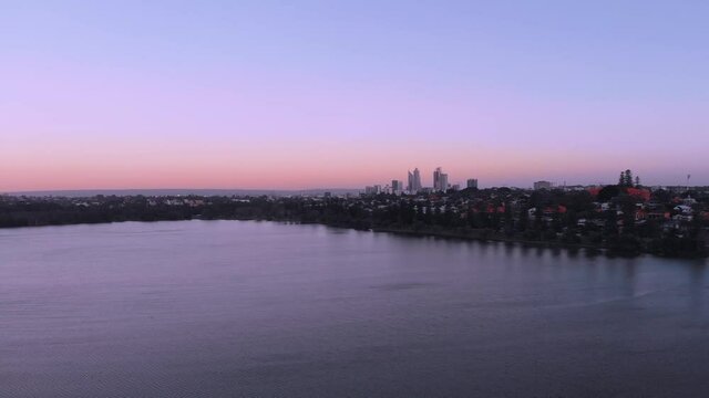 Australia - Perth City, Western Australia. Sunset drone Shot of the city