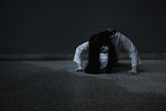 Woman ghost horror creepy her is crawling, halloween concept