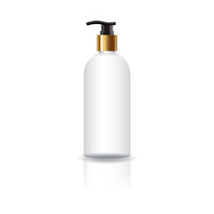 Blank white cosmetic round bottle with gold pump head for beauty or healthy product mockup template.
