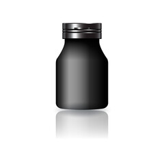 Blank black round supplements, medicine bottle with black cap lid for beauty or healthy product.