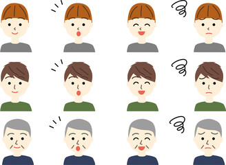 若い男性と高齢男性表情セット