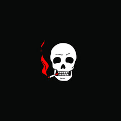 Vector illustration of the smoking skull. Horror art on black background.