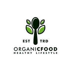 spoon leaf organic food logo design icon illustration