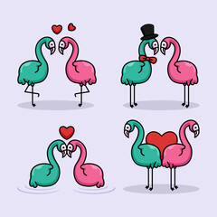 Fototapeta premium Set of cute couple flamingo in Valentine's Day