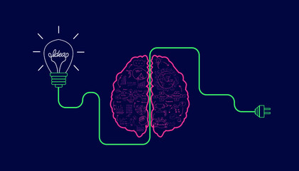  Brainstorming creative idea Concept,Innovation and solution,with Light bulb, brain, vector illustration.