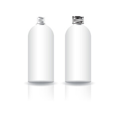 Blank white cosmetic round bottle with silver screw lid for beauty or healthy product mockup template.