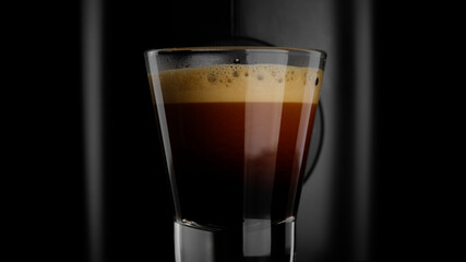 Black coffee with froth. Making black coffee espresso or ristretto in coffee machine