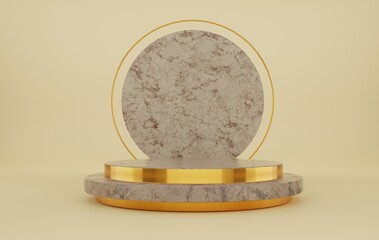 Cylinder marble podium with earth tone marble background.3D rendering
