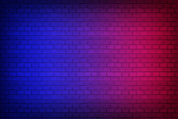 Abstract image Lighting Effect red and blue on black brick wall room for background or backdrop....