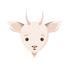 The head of a cute goat on a white background. Children's illustration of an animal in a cartoon style.