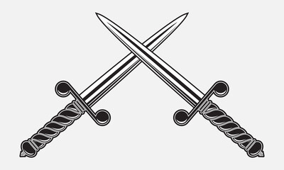 Two crossed daggers. Vector illustration isolated on white background