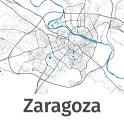 Zaragoza map. Detailed map of Zaragoza city administrative area. Cityscape urban panorama.