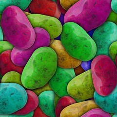 Wet sea stones background. Seamless colorful pattern. Pebble texture. Macro closeup.