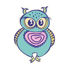 Cute owl on a white background. Flat style. Vector, illustration