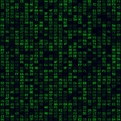 Technology background. Green filled hexadecimal pairs background. Medium sized seamless pattern. Elegant vector illustration.