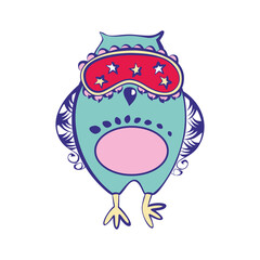 Fashionable owl in glasses with stars on a white background. Flat style. Vector, illustration
