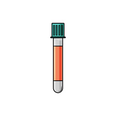 Medical test tube closed on a white isolated background. Collecting tests. Vector illustration of a cartoon