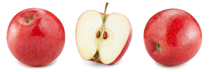Red apple collection. Fresh organic apple isolated on white background. Apple set with clipping path