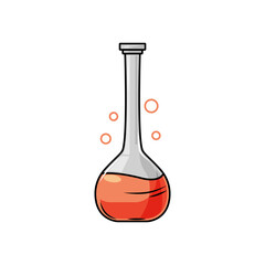 Flask icon. Laboratory utensils are filled with a red liquid isolated on a white background. Vector cartoon illustration