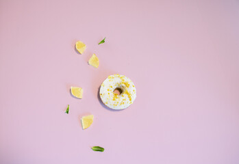 lemon donut on pink background