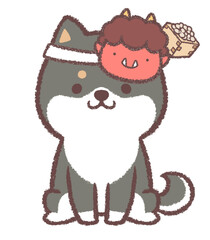 黒柴犬と節分のお面