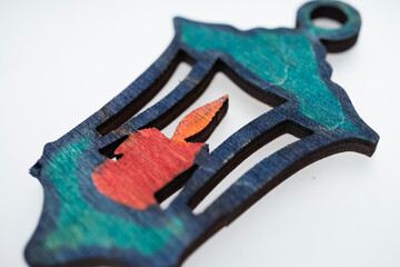 Close-up of childrens handicrafts for Halloween. Helloyin Symbols - Jack Lantern, Pumpkin, Spider