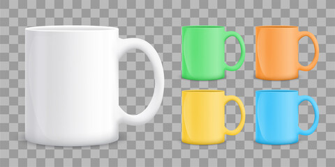 Ceramic mug templates set. Mockup vector
