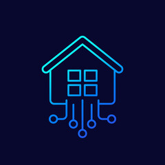 Smart home icon, linear vector