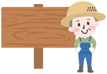 二頭身_農家のシニア男性と看板