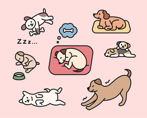 Sleeping cute puppy icon collection.